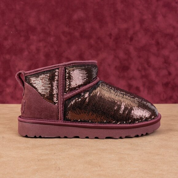 UGG Women Ultra Mini Mirror Burgundy Glitter Winter Ankle Boots sz 6 - Picture 6 of 6